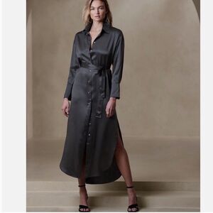 Banana Republic Muse 100% silk black timeless long sleeve maxi dress XS